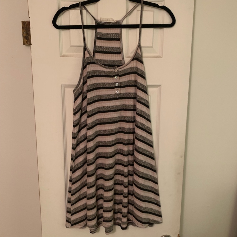 Black/Cream Striped Spaghetti-Strapped Dresss